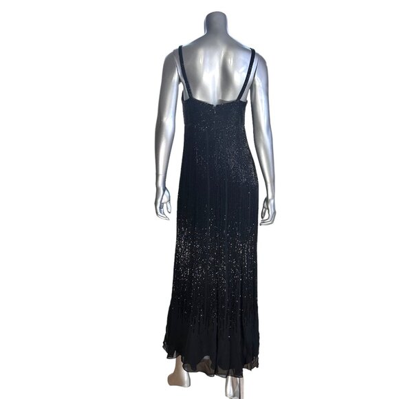 Vintage Oleg Cassini Silk Black Beaded Formal Evening Gown Dress 8 - Picture 2 of 16